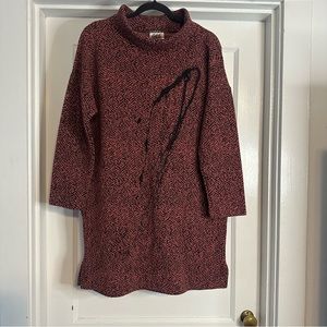 Odile Dress Tunic Womens Large Red Black High Neck Tweed